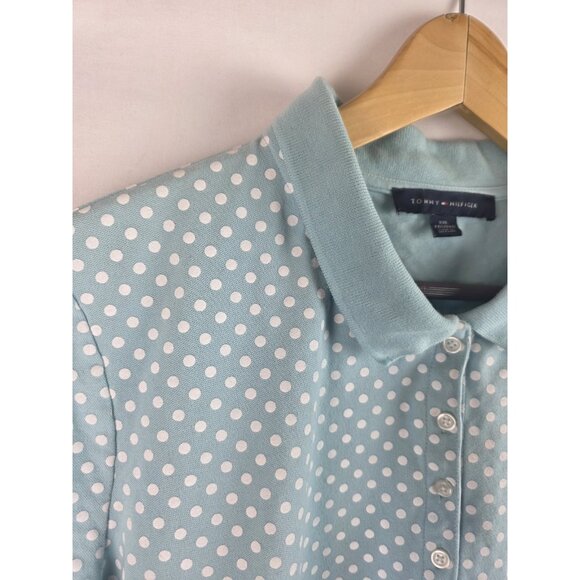 Tommy Hilfiger Womens Polo Golf Shirt Size XXL Light Blue Polka Dot Short Sleeve - Picture 4 of 10